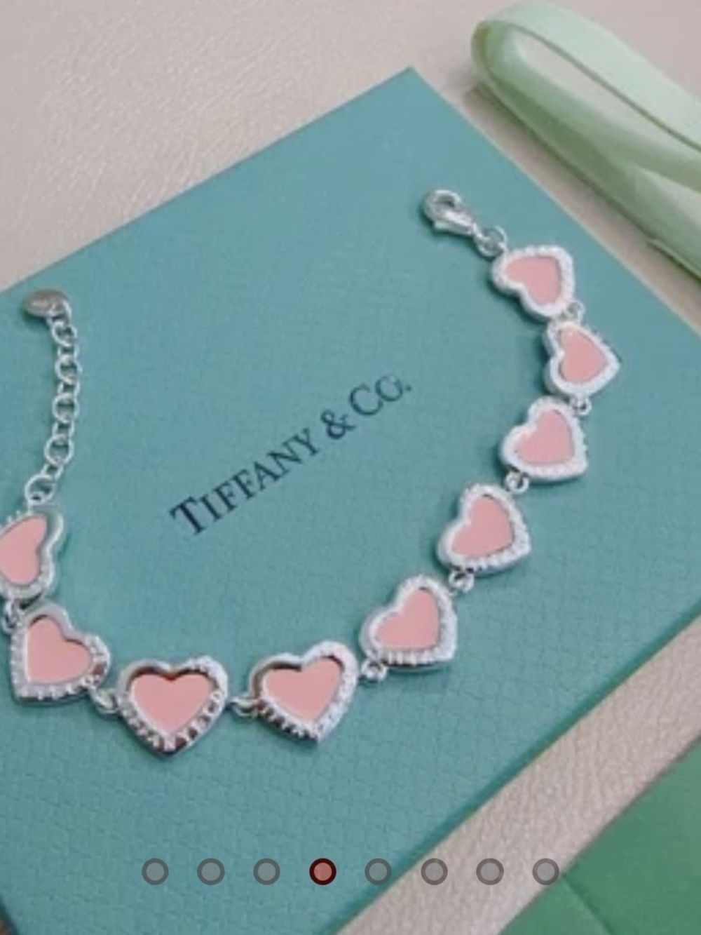 Tiffany & Co. Silver Bracelet with Pink Enamel Hearts